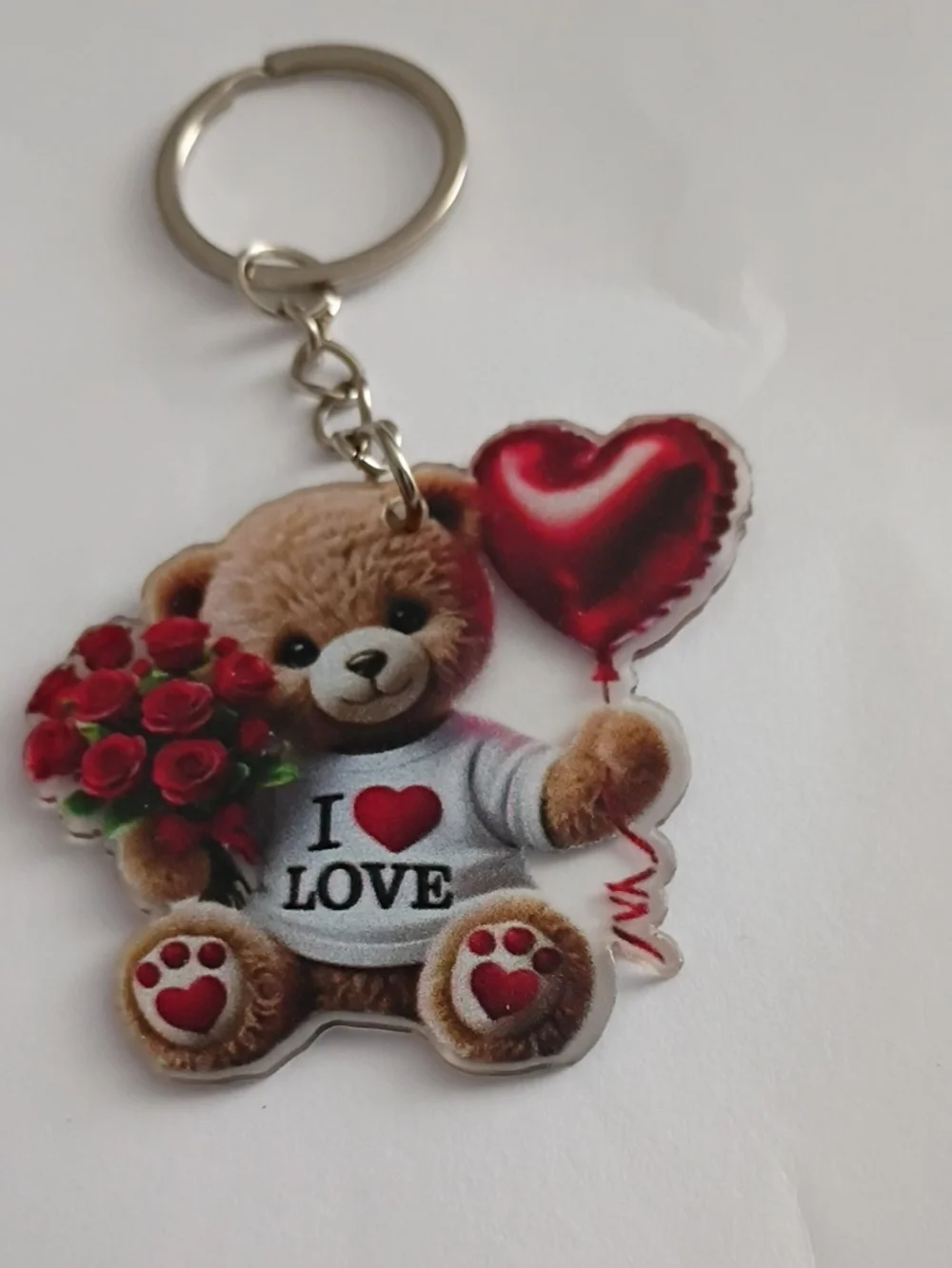 Plush Bear Heart Keychain in Red - Cute Love Accessory